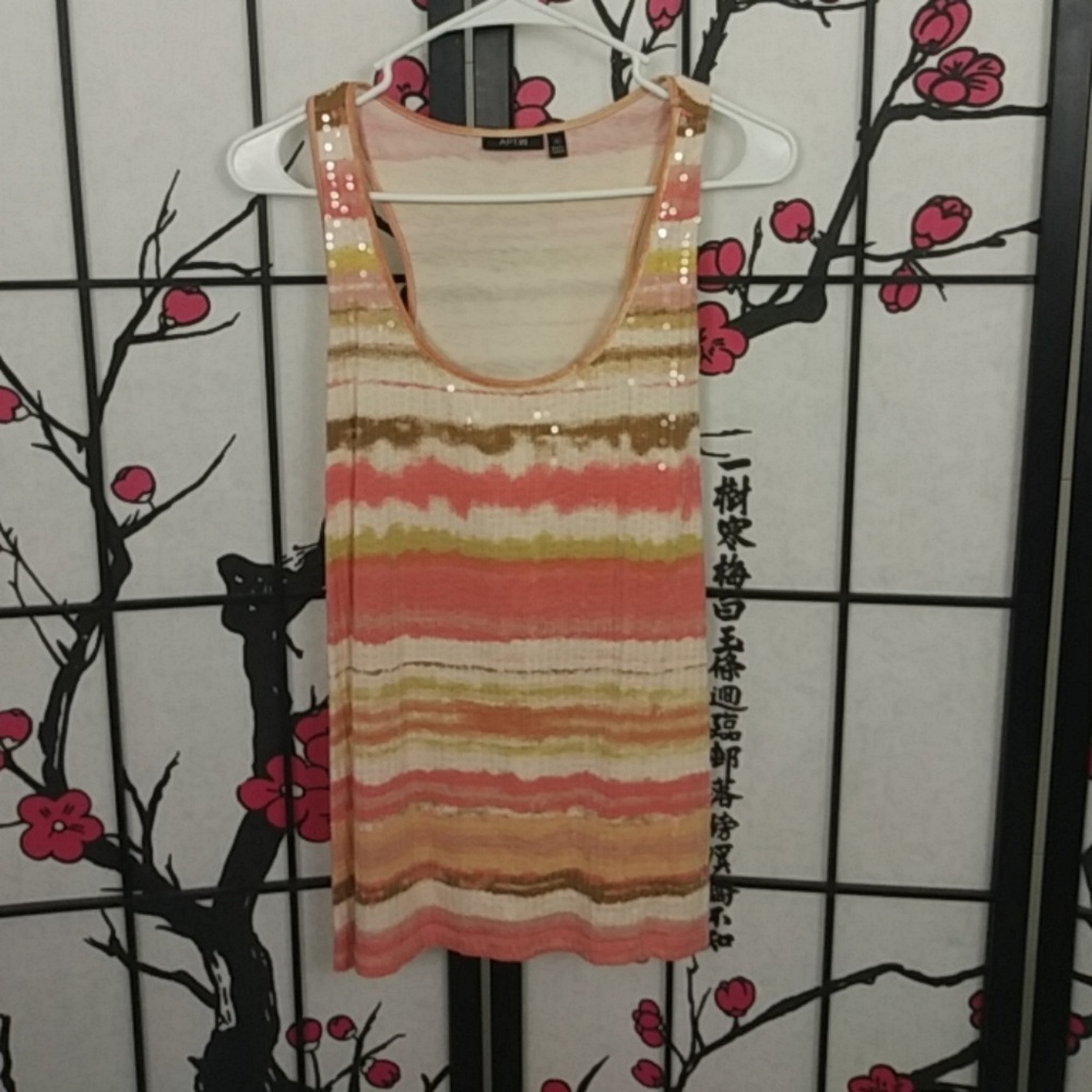 APT.9 Striped Pink Tan Sequins Tank Top Sleeveless XL